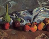 保罗 高更 : Still Life with Apples and Green Vase